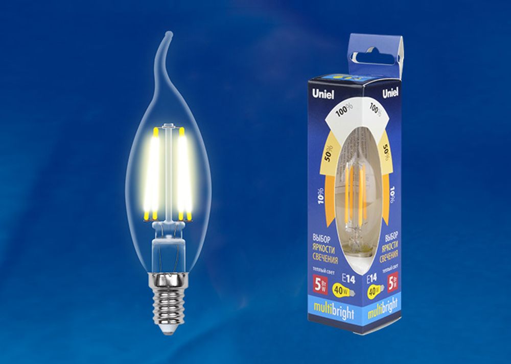 LED-CW35-5W/WW/E14/CL/MB GLM10TR Лампа светодиодная. Форма «свеча на ветру», прозрачная. Серия Multibright. Теплый белый свет (3000K). 100-50-10. Карт