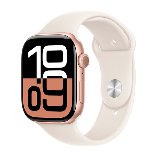 Умные часы Apple Watch Series 10 GPS, 46mm, Rose Gold Aluminium Case with Sport Band M/L, Starlight (Розовый)