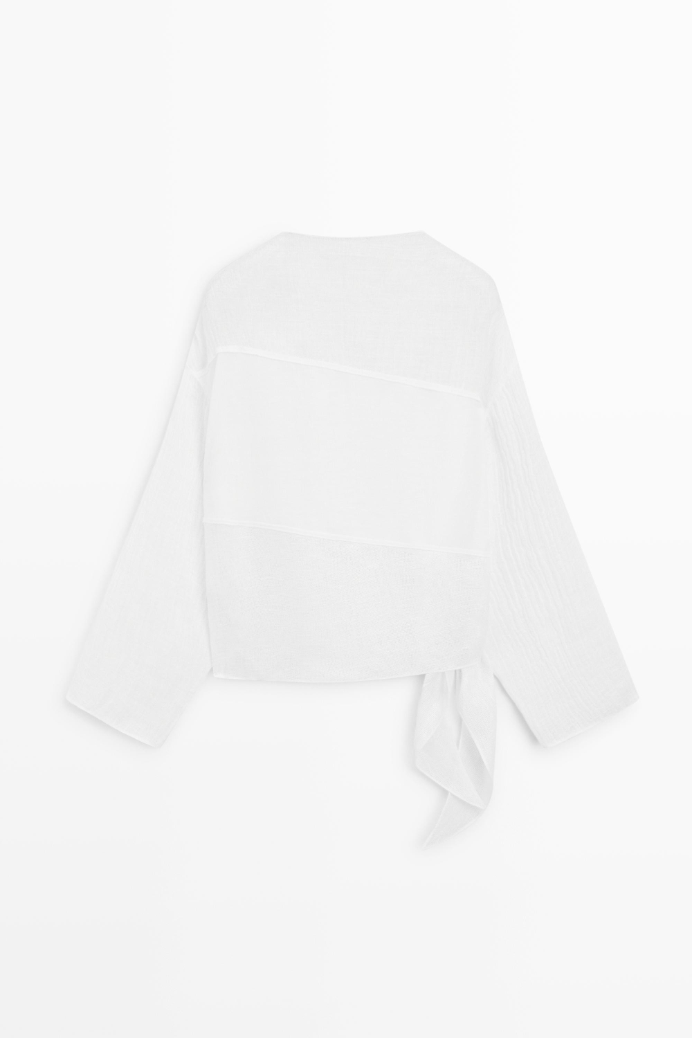 Massimo Dutti Рубашка из комбинированных материалов со льном, белый