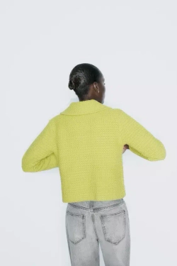 ZARA КАРДИГАН КРУПНОЙ ВЯЗКИ С КРУГЛЫМ ВОРОТНИКОМ, ЛАЙМОВЫЙ