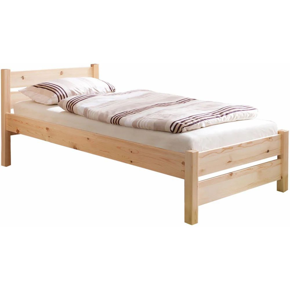 Кровать, 90х200, Бора, детская, односпальная, для взрослых, из массива дерева, с основанием, лак, Dipriz