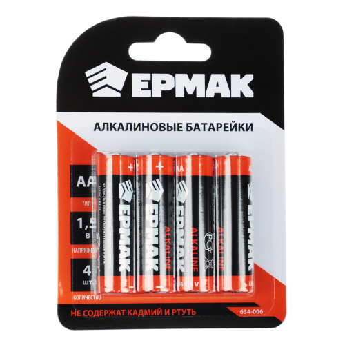 Батарейки AA ЕРМАК 4шт "Alkaline" щелочная в блистере