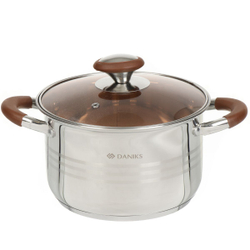 Кастрюля нерж, 4 л, крышка стекло, Daniks, Веллингтон, GS-01415-20CA, индукц