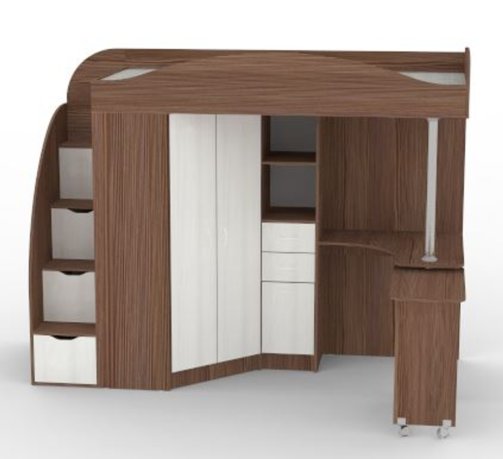 Кровать-чердак КарИВи Юниор 4 Бодего Темный Белое Дерево