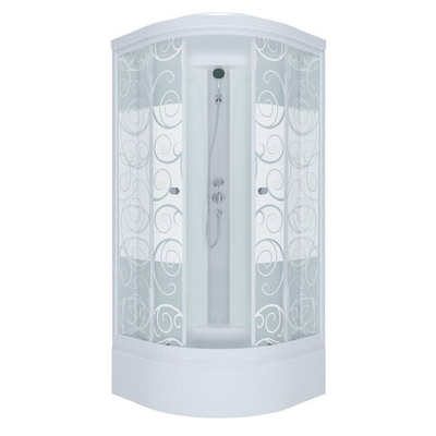 Душевая кабина "Стандарт 90*90 В" 1/4 круга, сред. подд., Аква, Узоры, Белый, ДН4 (7 мест+сифон D50мм)