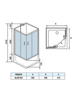 Душевая кабина WeltWasser  WW500 ALLER 901 900х900х2170 мм 10000003254