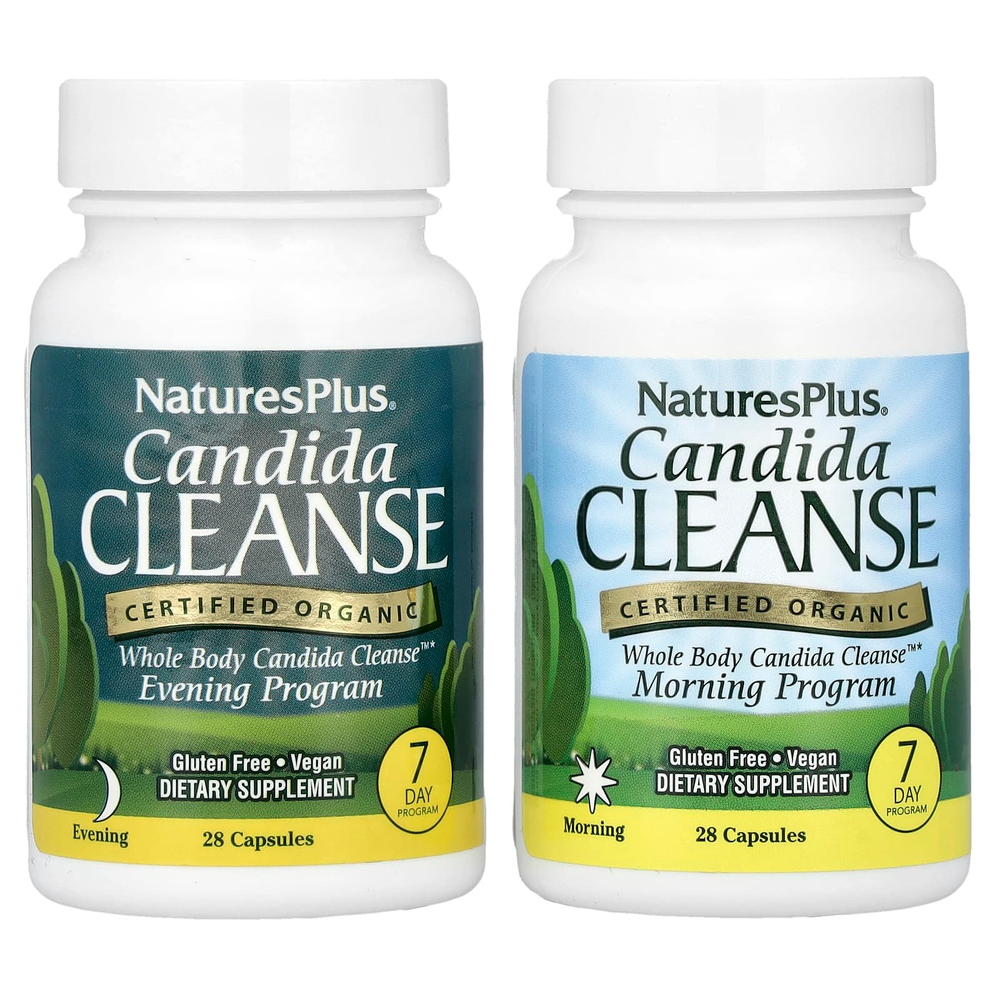 NaturesPlus, Очищение от кандиды, программа на 7 дней, 2 бутылочки по 28 капсул