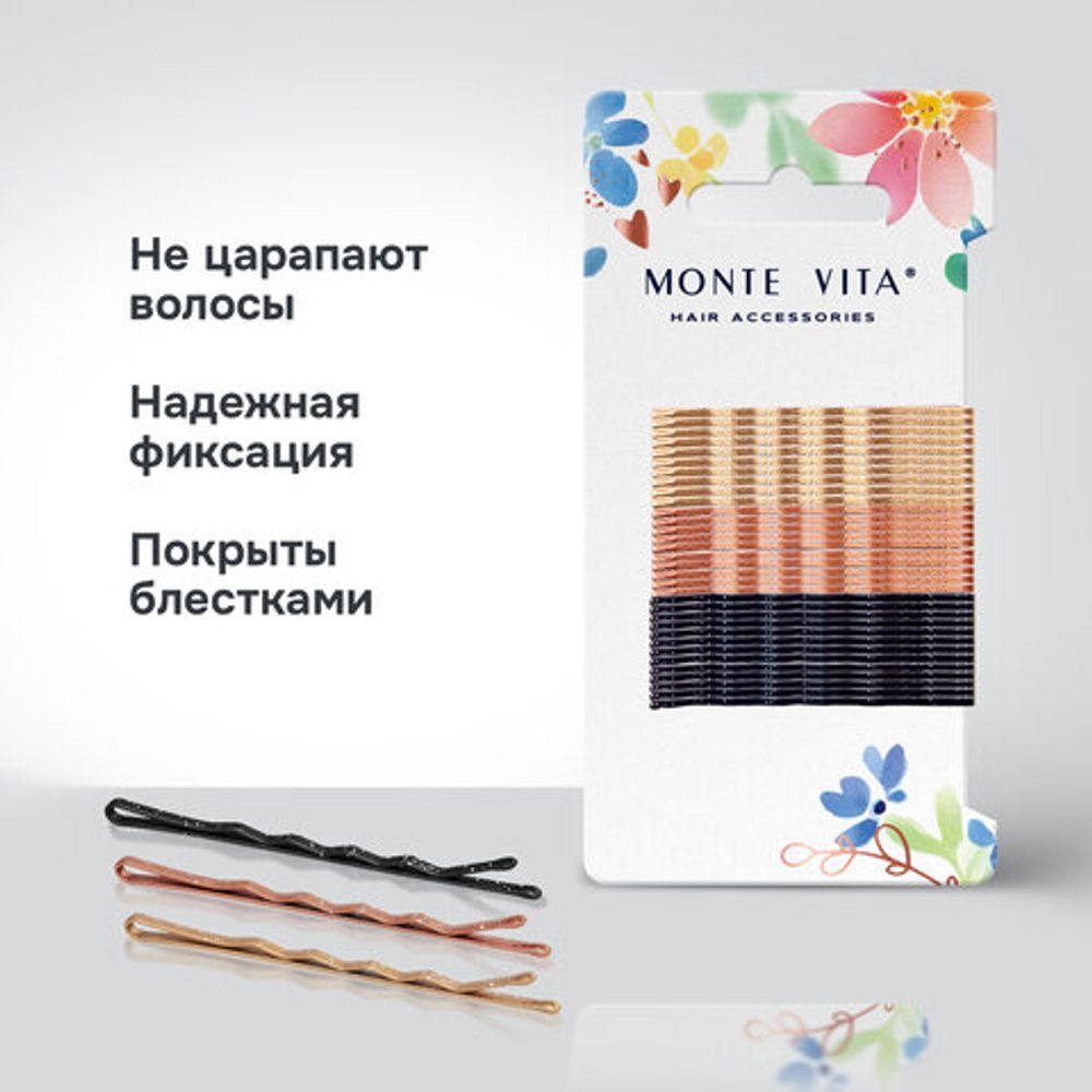 Невидимки для волос НАБОР 32 шт., 5 см, разные цвета, MONTE VITA (МОНТЕ ВИТА), 457100