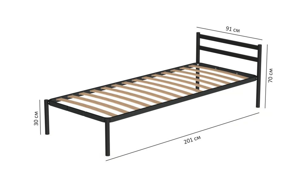Кровать металлическая Мета 03.000.9005 (800*2000мм), черная