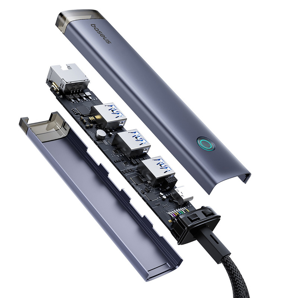 USB-C/USB-A Хаб Baseus UltraJoy 4-Port AIR (3xUSB3.0 + RJ45 + USB-C5V)