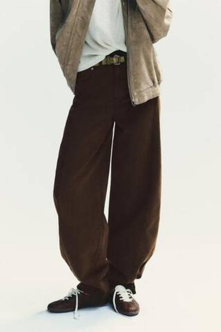 ZARA ДЖИНСЫ TRF BAGGY BALLOON СО СРЕДНЕЙ ПОСАДКОЙ, КОРИЧНЕВЫЙ