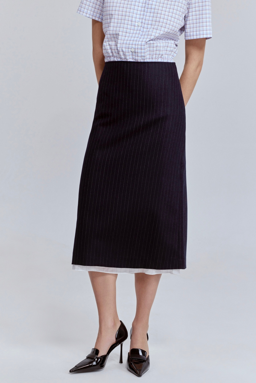 Юбка в полоску из шерсти с контрастной подкладкой