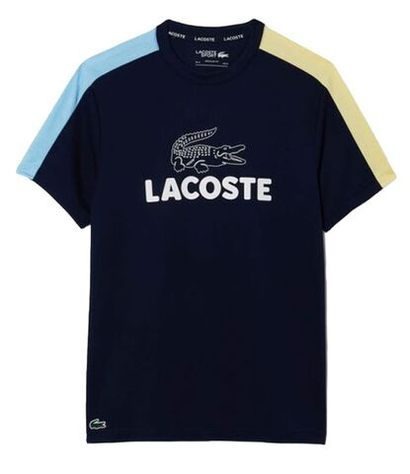 Теннисная футболка Lacoste Ultra-Dry Printed Colour-Block Tennis - navy blue/blue/yellow