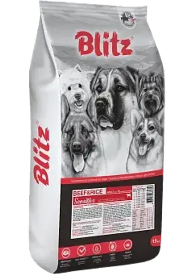 Blitz Sensitive Adult Beef & Rice сухой корм для взрослых собак всех пород Говядина и Рис