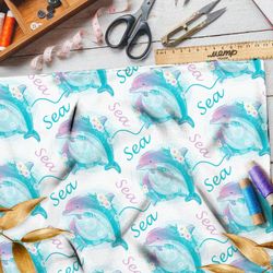 Ткань шелк Армани мыльные дельфины на белом фоне