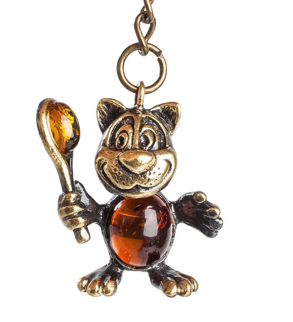 AM- 801 Брелок «Барсик теннесист» (латунь, янтарь)