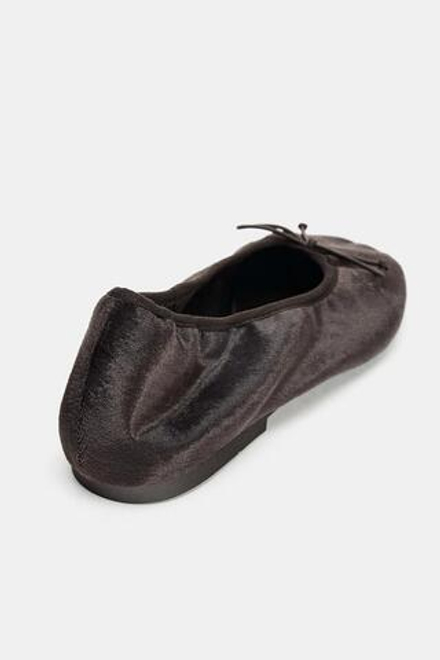 ZARA БАЛЕТКИ ИЗ БАРХАТА С БАНТОМ, СЕРЫЙ