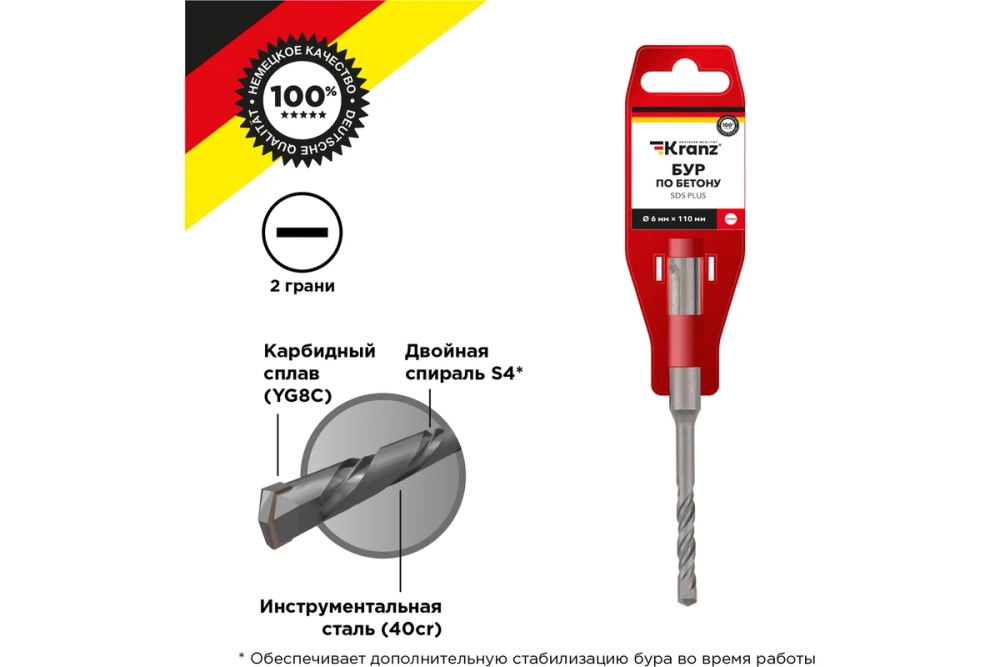 Бур по бетону 6x110x50 мм хвостовик SDS-plus KR-91-0006