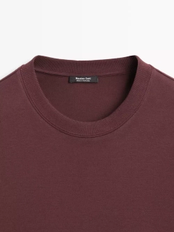 Massimo Dutti Футболка с коротким рукавом из 100% хлопка, бургунди