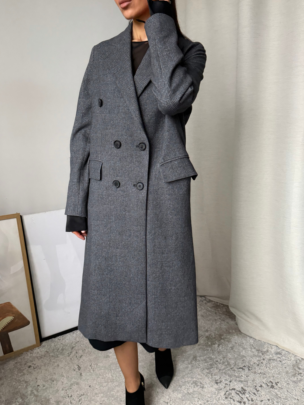 Пальто хлопковое в клетку Circolo, XS