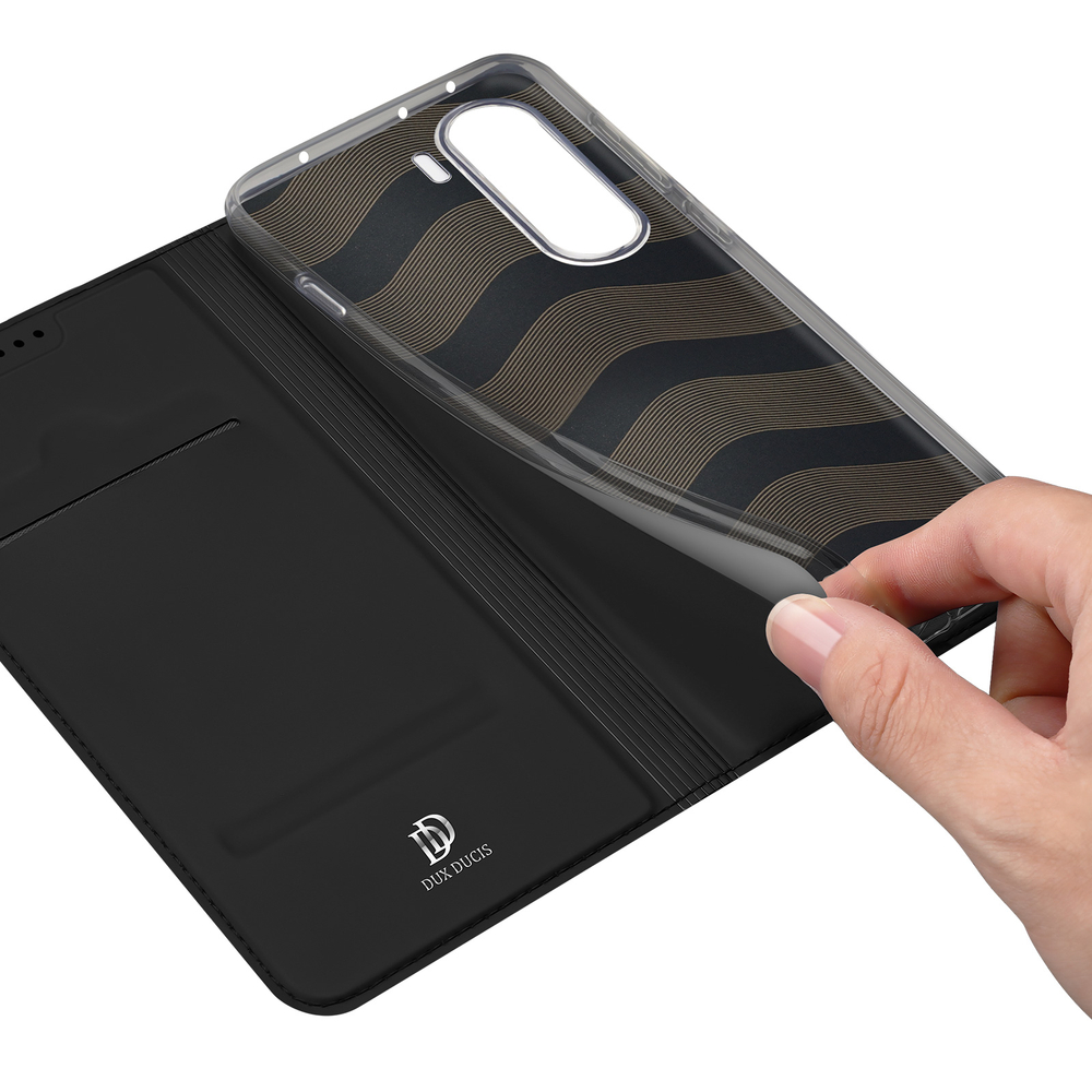 Чехол книжка из кожи черного цвета для OnePlus Nord CE6 Lite и Realme P4x, серия Skin Pro Series от Dux Ducis