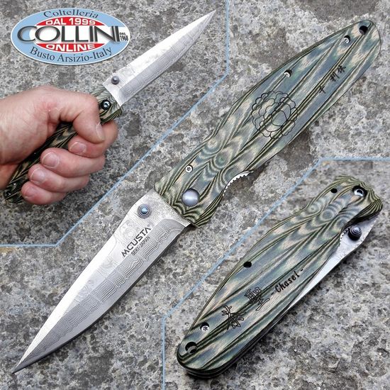 Складной нож Mcusta Senno Rikyu Tea Ceremony c клинком из стали VG-10 San Mai (Laminated Stainlesss Damascus) рукоять Micarta