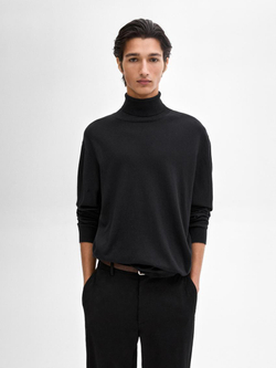 Massimo Dutti Свитер из смесового хлопка с высоким воротником, черный