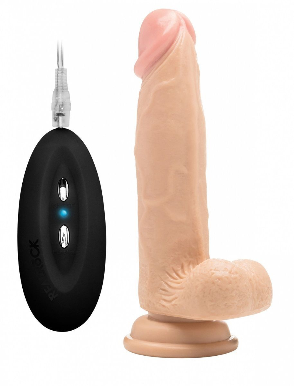 Телесный вибратор-реалистик Vibrating Realistic Cock 8  With Scrotum - 20 см.