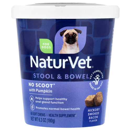 NaturVet, No Scoot®, с тыквой, для собак, бекон, копченый гикорием, 60 жевательных таблеток, 180 г (6,3 унции)