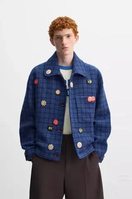 ZARA Х HARRY LAMBERT КУРТКА В КЛЕТКУ, СИНИЙ