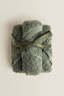 ZARA HOME ХЛОПКОВОЕ ПОЛОТЕНЦЕ (НАБОР ИЗ 3 ШТУК), ЗЕЛЕНЫЙ