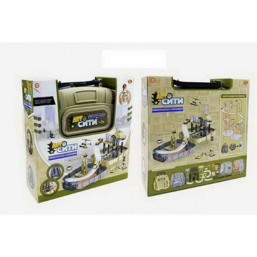 Трек в рюкзаке ABtoys Автосити Военная база в наборе с 2 машинками и игровыми предметами
