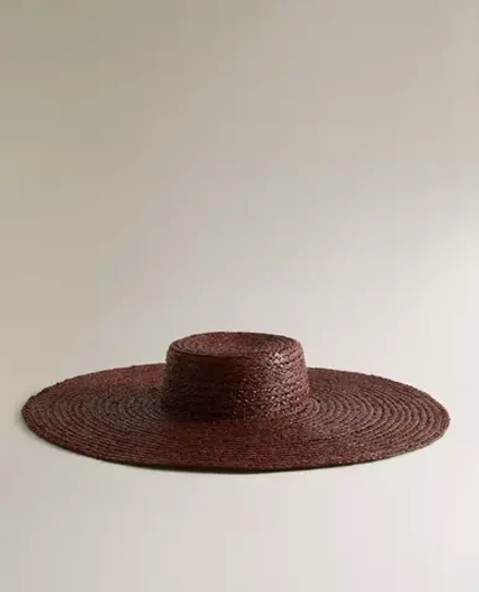 ZARA ПЛЯЖНАЯ ШЛЯПА ИЗ РАФИИ С ДЛИННЫМИ ПОЛЯМИ, КОРИЧНЕВЫЙ
