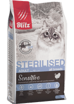 Сухой корм для стерилизованных кошек Blitz Sensitive Turkey Adult Sterilised Cat All Breeds с индейкой 2кг