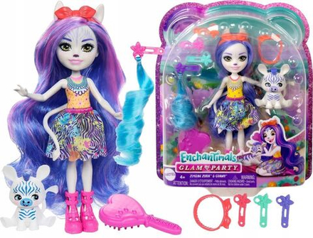Кукла Enchantimals Mattel - Набор Zemirah Zebra & Grainy с куклой, фигуркой зебры и аксессуарами для волос HNV28