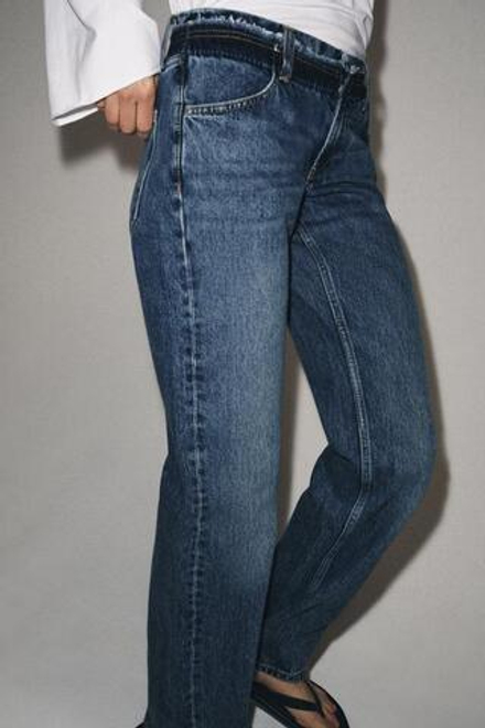 ZARA ДЖИНСЫ ПРЯМОГО КРОЯ С НИЗКОЙ ПОСАДКОЙ — ZW COLLECTION, СИНИЙ