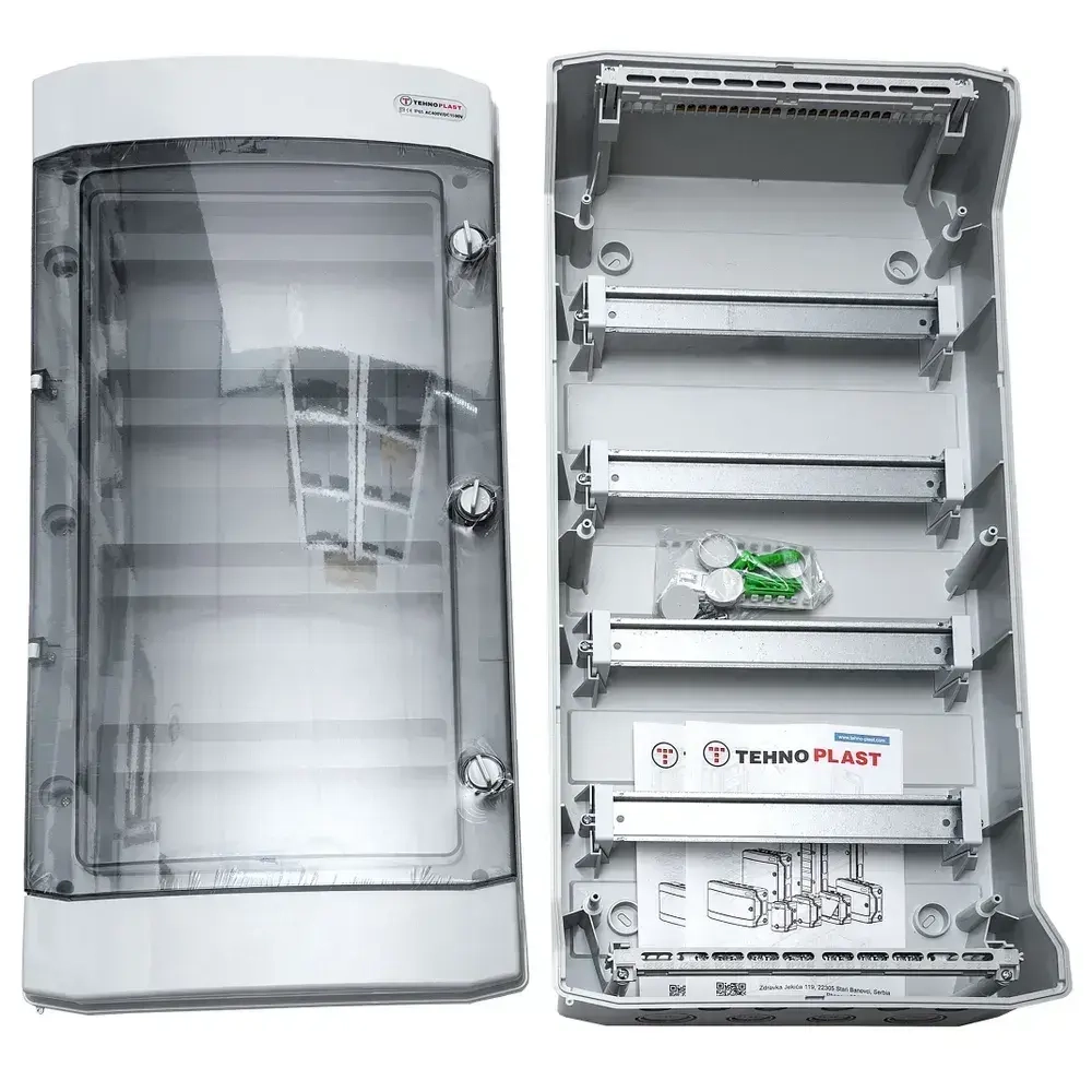 N48-D Щит электрический распределительный навесной с пластиковой полупрозрачной дверцей на 48 модулей IP65 TEHNOPLAST