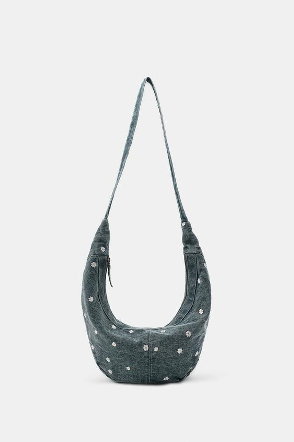 ZARA ДЖИНСОВАЯ СУМКА С ВЫШИВКОЙ МАРГАРИТКАМИ, СИНИЙ