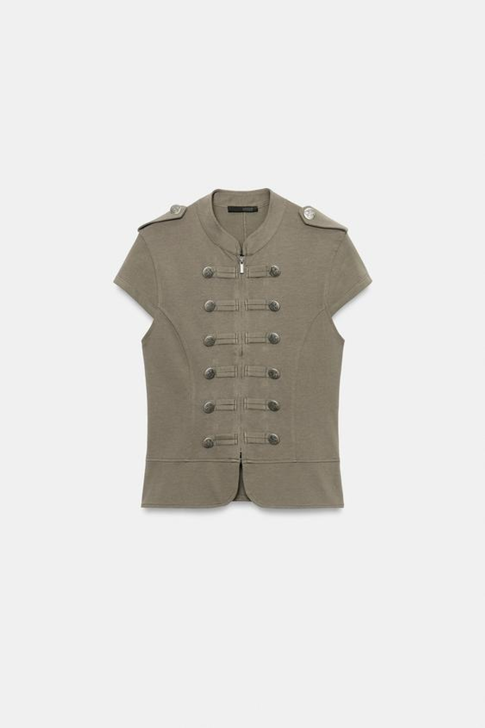 ZARA ЖИЛЕТ НА МОЛНИИ И ПУГОВИЦАХ, ТЕМНЫЙ ХАКИ