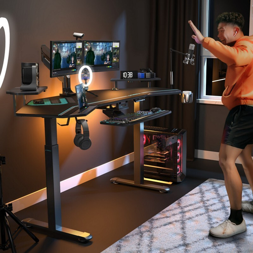 Стол для компьютера (для геймеров) с подставкой под клавиатуру и электрической регулировкой по высоте Eureka ERK-ES71-B-EU