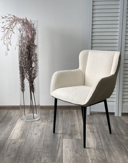 Стул VOLCANO Белый Wales-101, ткань / светло-бежевый Maison 09, экокожа/ черный каркас