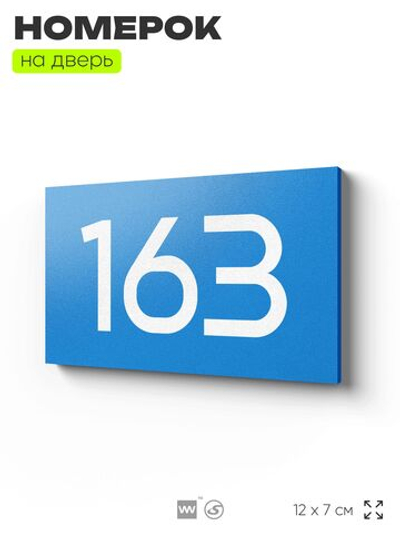 Номер на дверь 163, табличка на дверь для офиса, квартиры, кабинета, аудитории, склада, голубой 120х70 мм, Айдентика Технолоджи