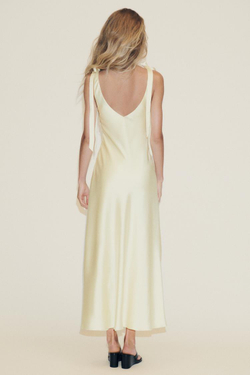 ZARA АТЛАСНОЕ ПЛАТЬЕ МИДИ С ЗАВЯЗКАМИ, СВЕТЛО-ЖЕЛТЫЙ