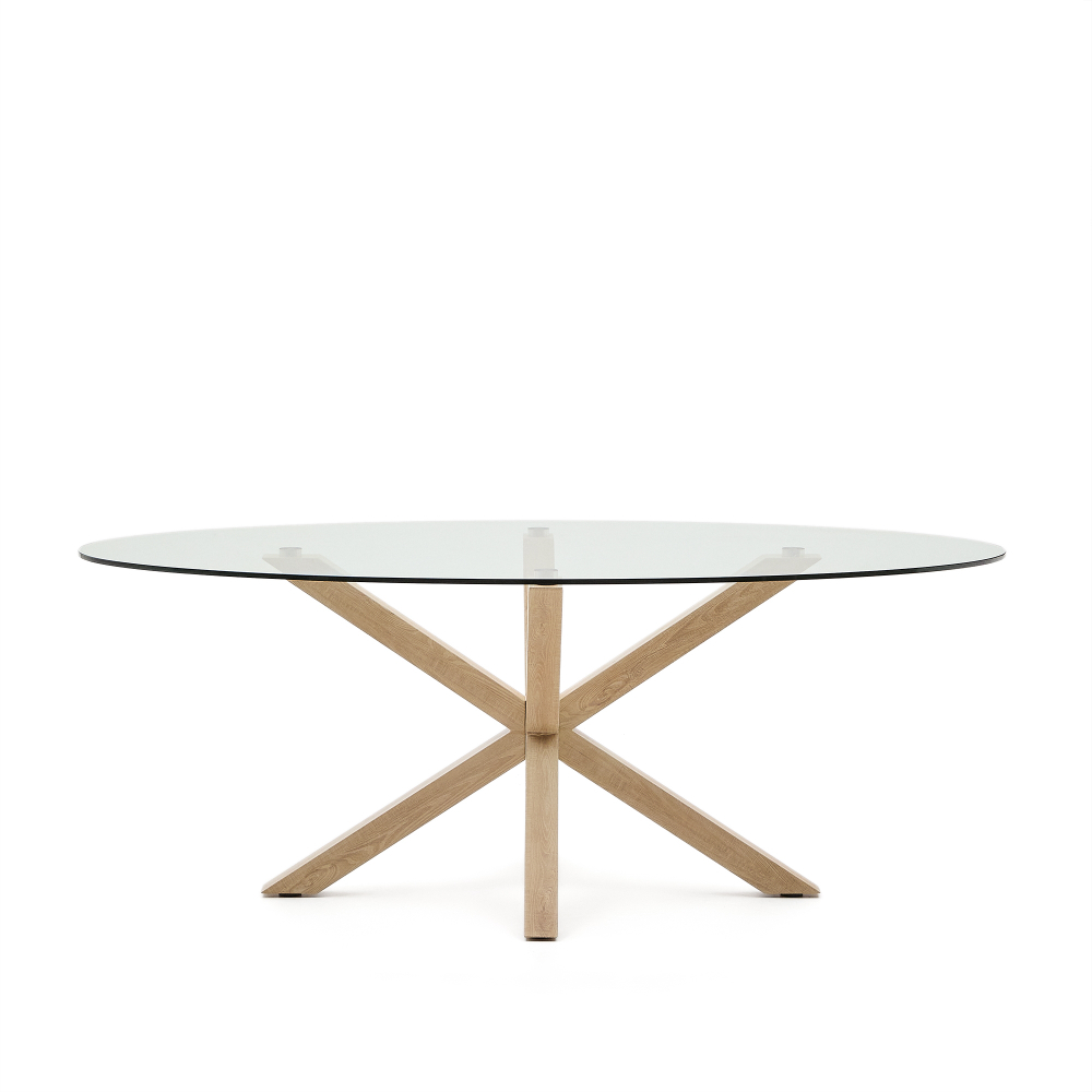 Овальный стол ARYA Argo из прозрачного стекла и стали с эффектом дерева 200x100