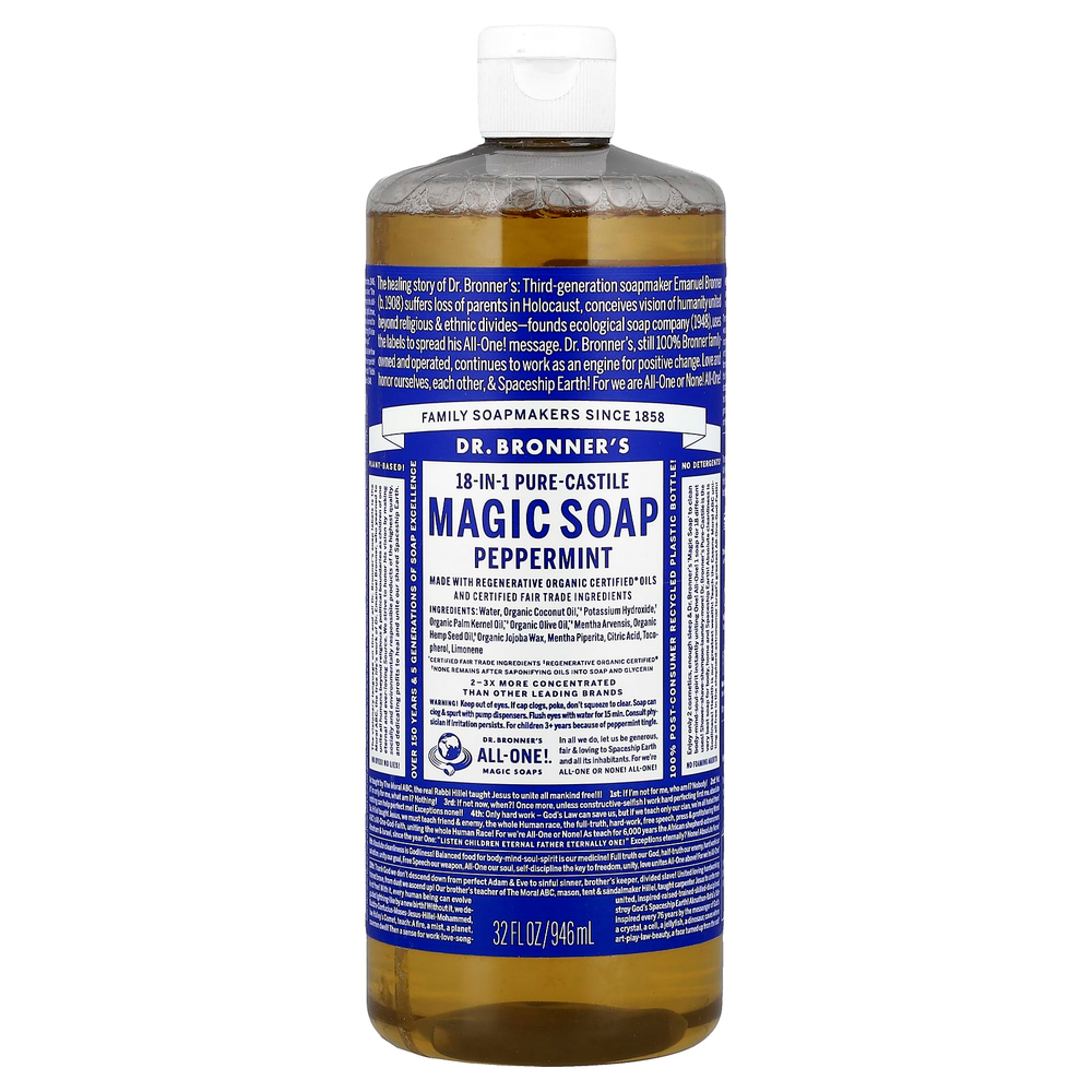 Dr. Bronner's, Чистое кастильское волшебное мыло 18 в 1, перечная мята, 946 мл (32 жидк. Унции)