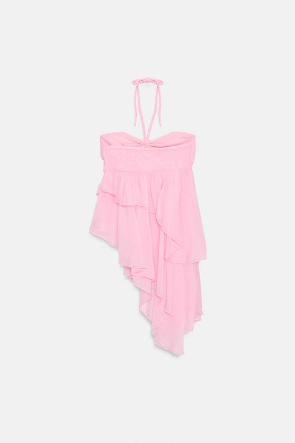 ZARA ТОП С АСИММЕТРИЧНЫМИ ВОЛАНАМИ, ЛИНЯЛЫЙ РОЗОВЫЙ