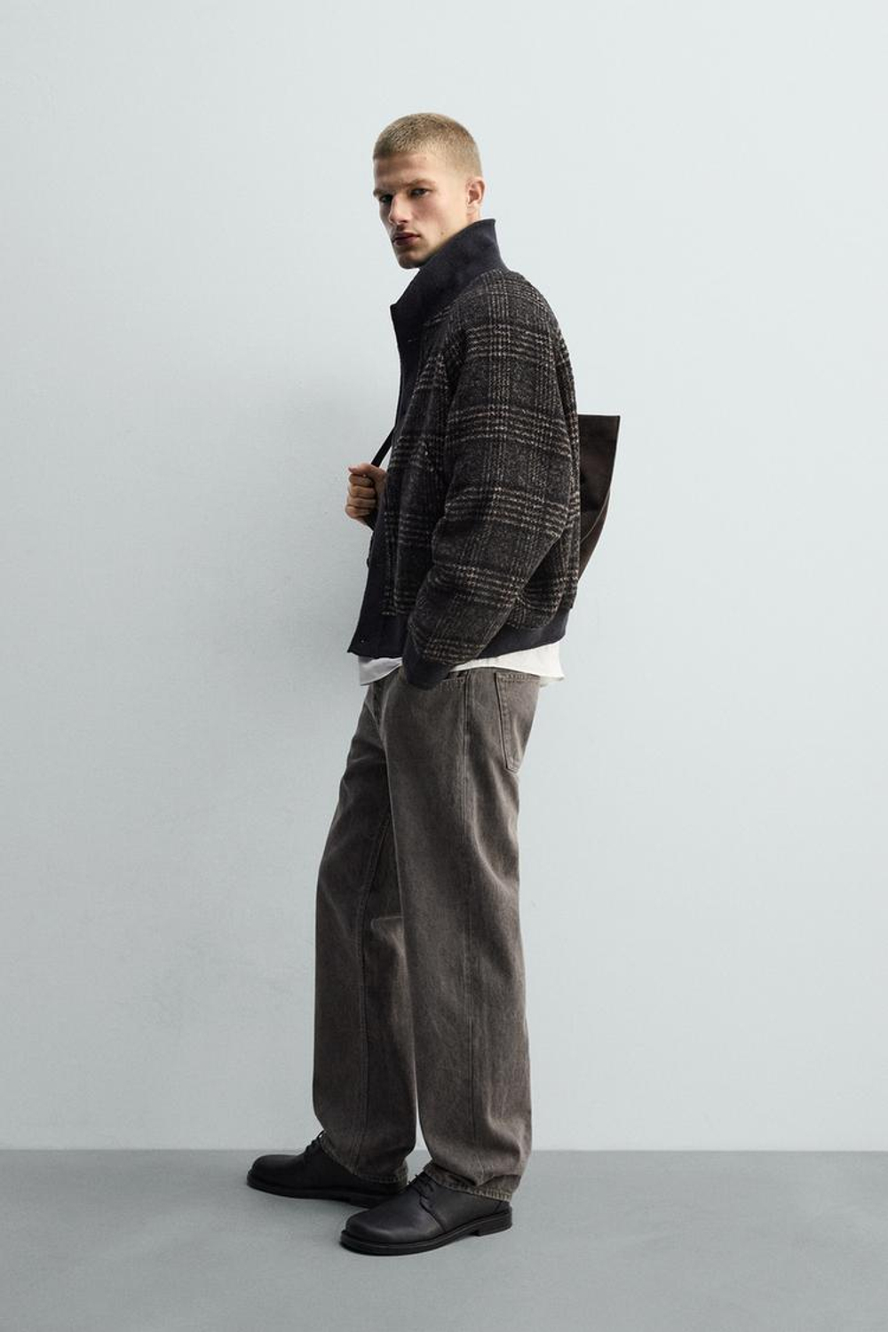 ZARA КУРТКА С ВОРОТНИКОМ И РУБЧИКОМ, ЧЕРНЫЙ/КОРИЧНЕВЫЙ