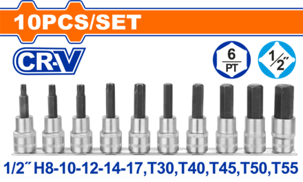 Набор головок HEX и TORX внешний WADFOW WST1412 1/2"  H8- H17, T30-T55