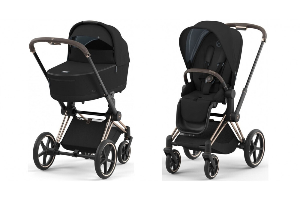 Коляска 2 в 1 Cybex Priam IV Sepia Black, шасси Rose Gold