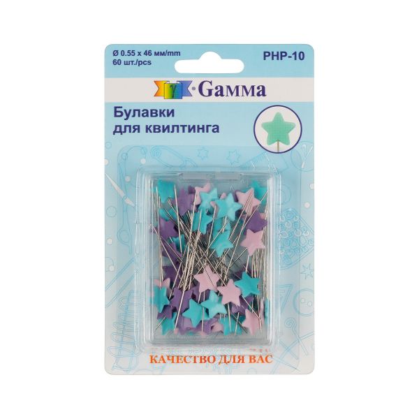 Булавки для квилтинга сталь 46 мм, 60 шт, в пластиковой коробке, Gamma PHP-10
